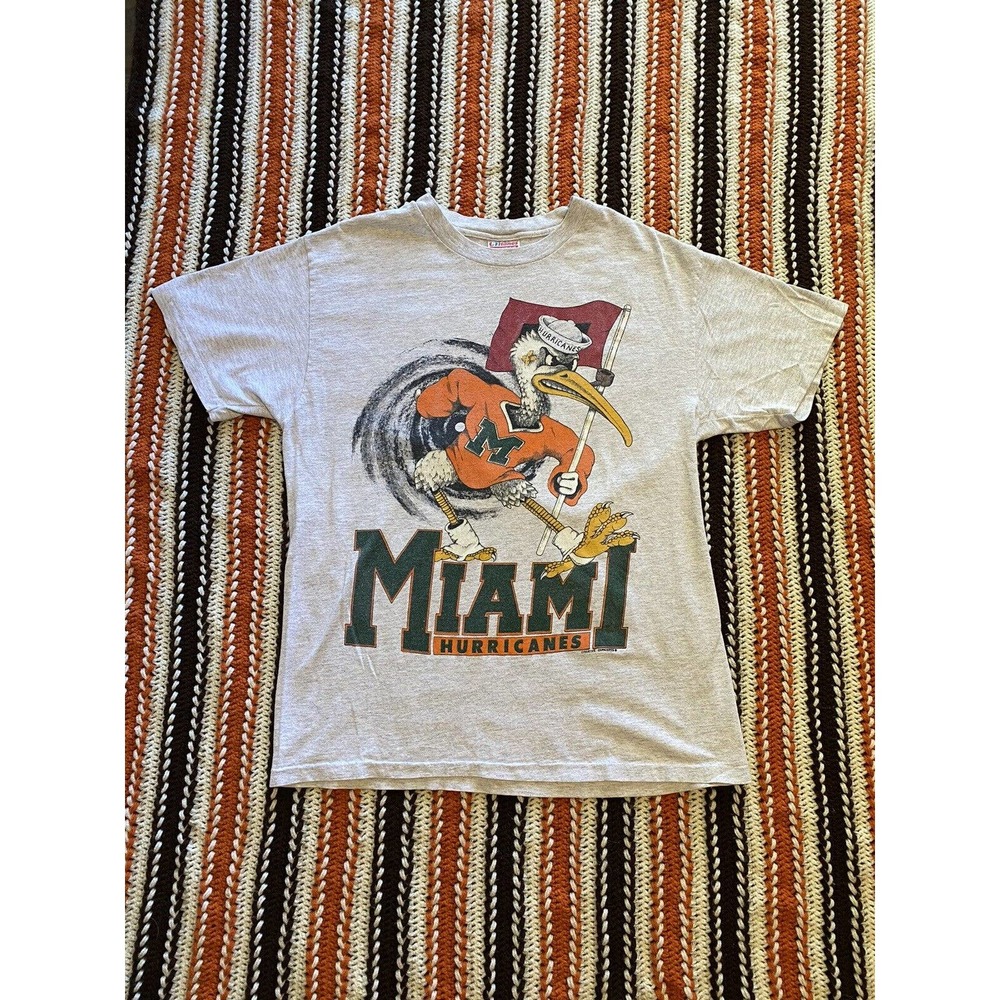 Vintage Miami Hurricanes Shirt Mens Large NCAA University 80s Single Stitch